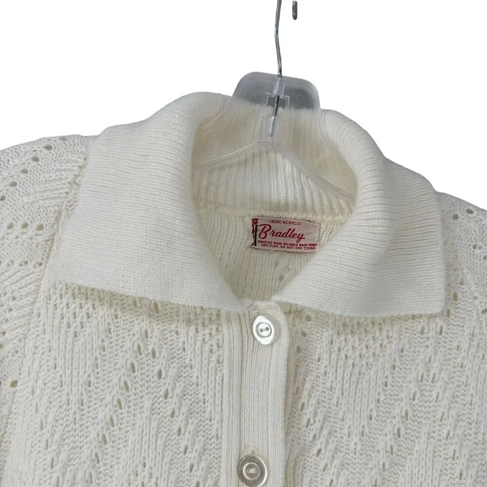 Bradley Vintage Cape Sweater Cream Knit Fringe Womens Bohemian Festival Collared